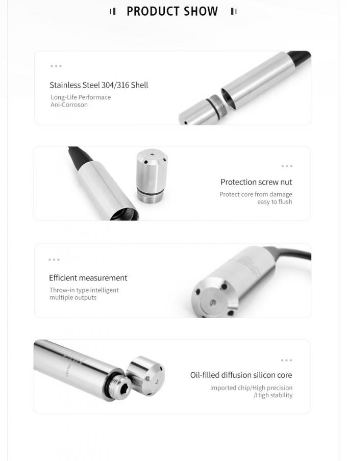 Rujia 4-20ma Bộ cảm biến mức độ chất lỏng chìm Chỉ số truyền dẫn Bộ cảm biến mức độ nước thủy tĩnh cho xử lý nước thải 2